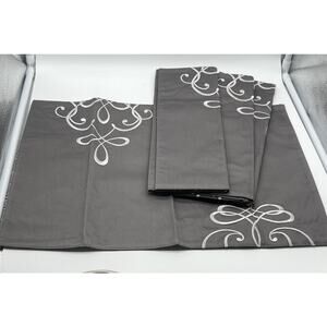 THE CELLAR Set of 4 Grey Cotton Placemats w/ White Embroidery 18.5 X 13 NWOT